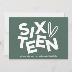 Modern minimal sage green typography 16th birthday invitation