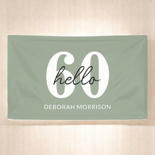 Modern Minimal Sage Green Typography 60th birthday Banner