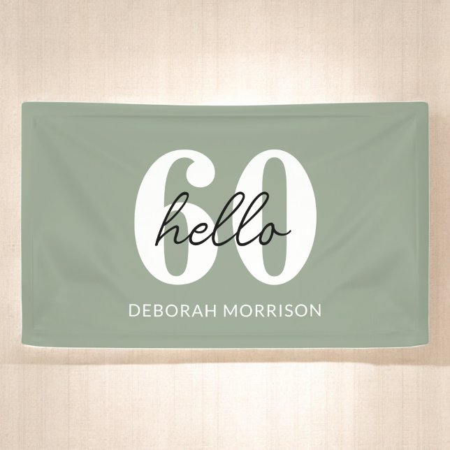 Modern Minimal Sage Green Typography 60th birthday Banner (Creator Uploaded)