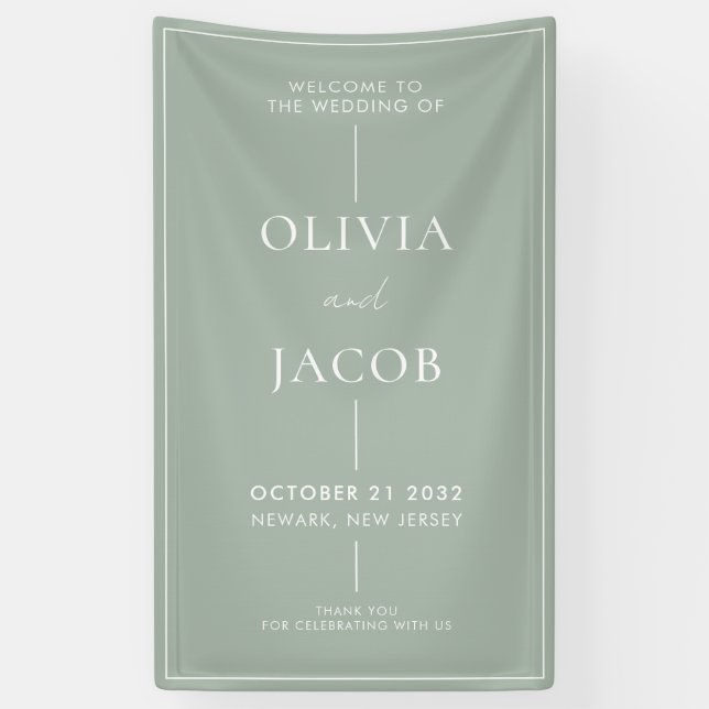 Modern Minimal Sage Green Wedding Welcome Banner (Vertical)