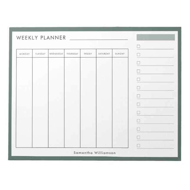 Modern Minimal Sage Green Weekly Planner Notepad (Front)