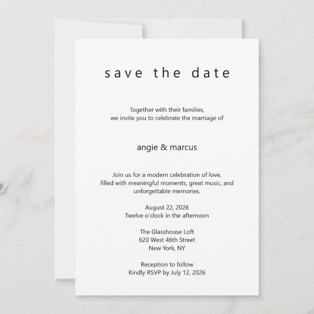 Modern Minimal Save the Date (Back)