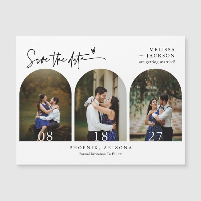 Modern Minimal Save the Date Arch Photo Magnet (Front)