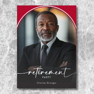 Modern Minimal Scarlet Red Retirement Party