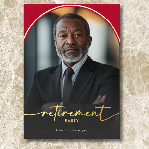 Modern Minimal Scarlet Red Retirement Party