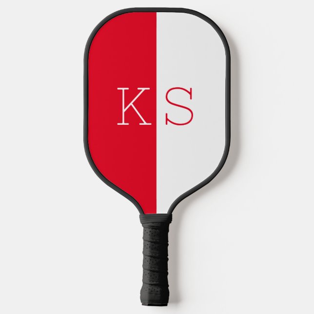 Modern Minimal Scarlet Red White Monogram Pickleball Paddle (Back)