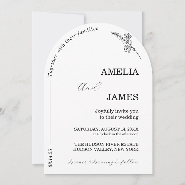 Modern Minimal Script Arch Photo Wedding Invitation (Front)