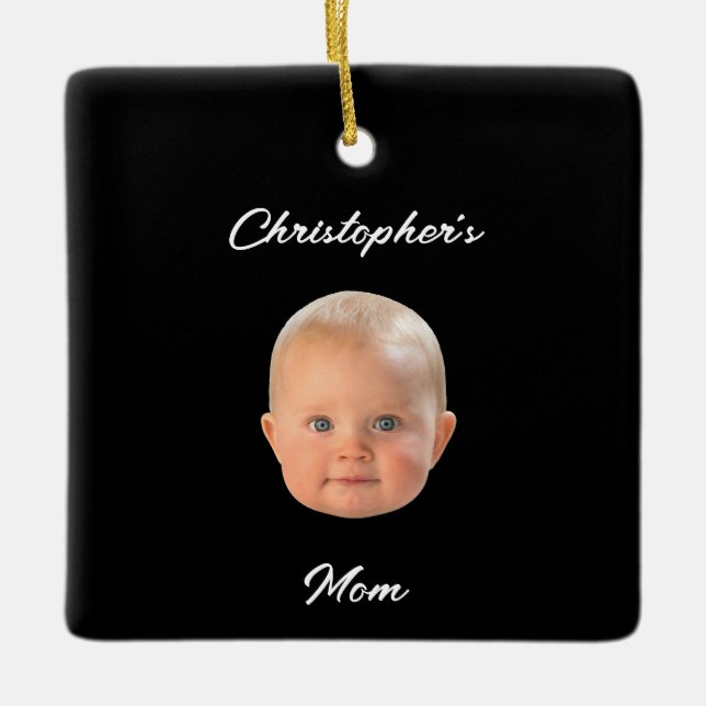 Modern Minimal Script Baby Face Photo Mum Gift  Ceramic Ornament (Front)