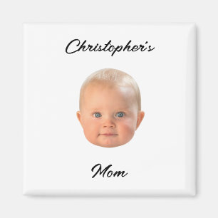 Modern Minimal Script Baby Face Photo Mum Gift Magnet