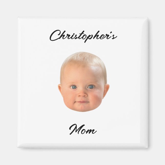 Modern Minimal Script Baby Face Photo Mum Gift  Magnet (Front)