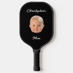 Modern Minimal Script Baby Face Photo Mum Gift Pickleball Paddle