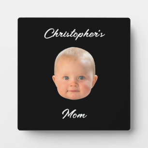 Modern Minimal Script Baby Face Photo Mum Gift Plaque