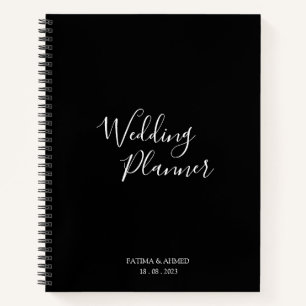 Modern Minimal Script Black Muslim Wedding Planner Notebook