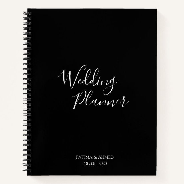 Modern Minimal Script Black Muslim Wedding Planner Notebook (Front)
