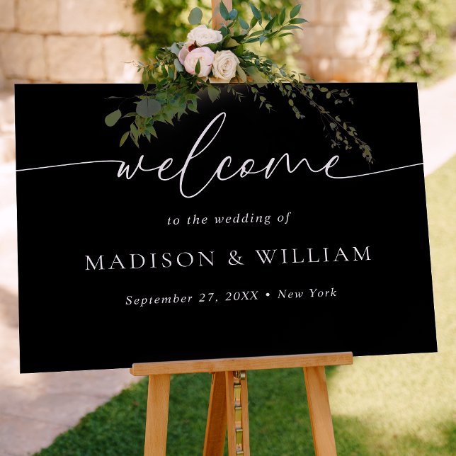 Modern Minimal Script Black Wedding Welcome Sign (Creator Uploaded)