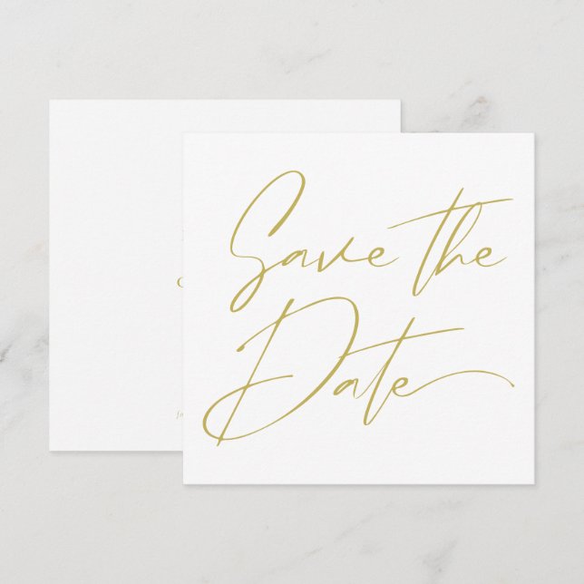 Modern Minimal Script Calligraphy Beige Gold Save The Date (Front/Back)