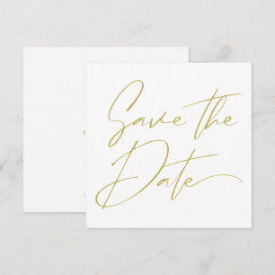 Modern Minimal Script Calligraphy Beige Gold Save The Date