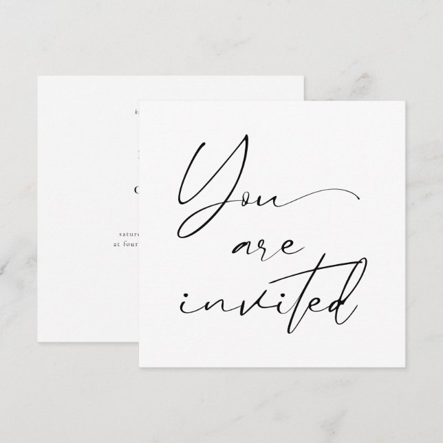 Modern Minimal Script Calligraphy Black Wedding  Invitation (Front/Back)