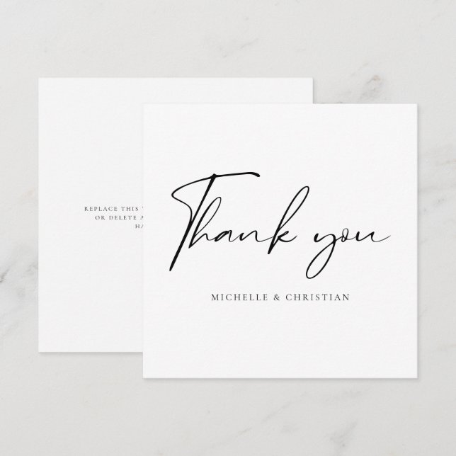 Modern Minimal Script Calligraphy Wedding Thank You Card (Front/Back)