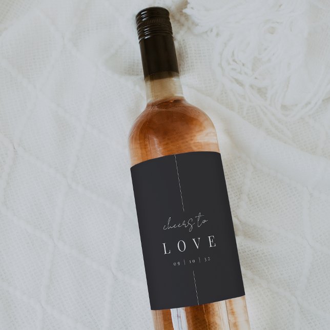 Modern Minimal Script Cheers to Love Wedding Wine Label (Creator Uploaded)