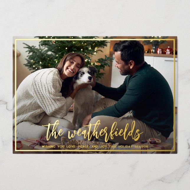 Modern Minimal Script Christmas Gold Foil Holiday Card (Front)