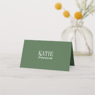 Modern Minimal Script Dark Olive Green Wedding Place Card