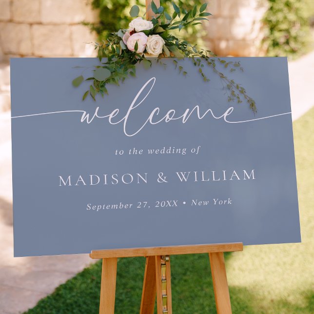 Modern Minimal Script Dusty Blue Wedding Welcome Poster (Creator Uploaded)