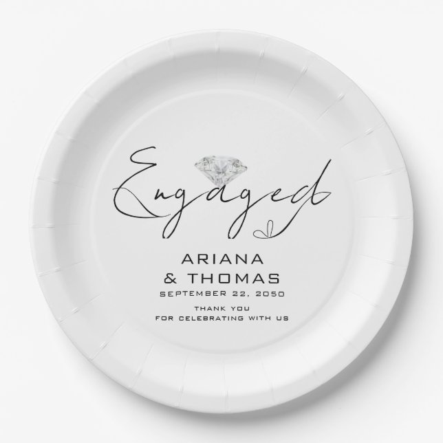Modern Minimal Script Engagement Party Paper Plate (Front)