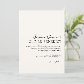 Modern Minimal Script Frame Wedding Invitation