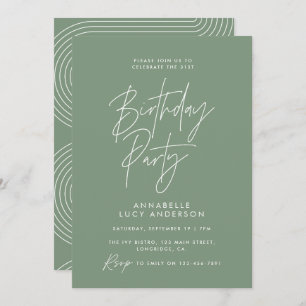 Modern minimal script geometric green birthday invitation