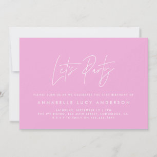 Modern minimal script geometric pink birthday invitation