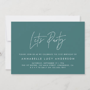 Modern minimal script geometrical teal birthday invitation