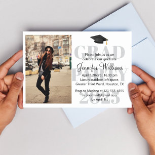 modern minimal script grad party 2027 photo invitation