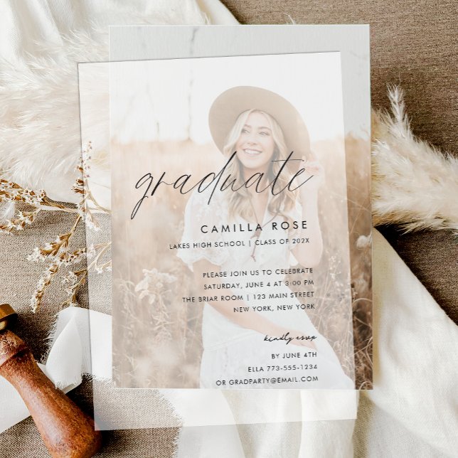 Modern Minimal Script Graduate Party Vellum Invitations (Modern Minimal Script Graduate Party Vellum Invitations)