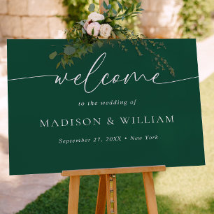 Modern Minimal Script Green Wedding Welcome Sign