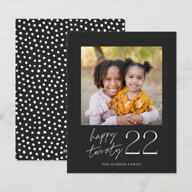 Modern Minimal Script Happy 2022 Photo Holiday Car Card (Front/Back)