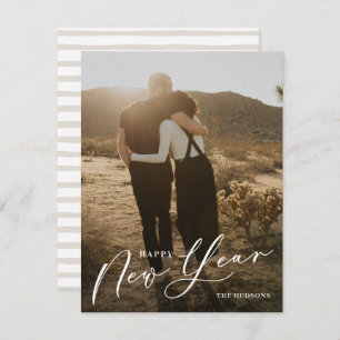 Modern Minimal Script Happy New Year Photo Holiday