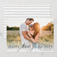 Modern Minimal Script Happy New Year Photo Holiday