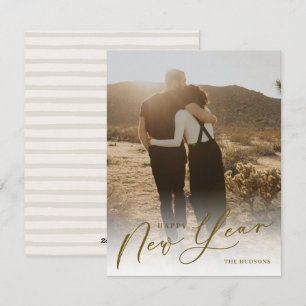 Modern Minimal Script Happy New Year Photo Holiday Card
