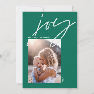 modern minimal script joy 1 photo green holiday card