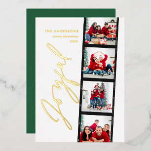 Modern minimal script multi photo christmas green foil holiday card