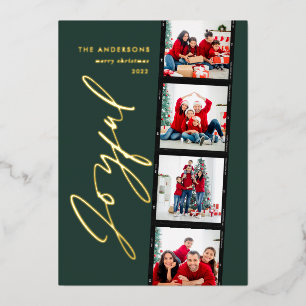 Modern minimal script multi photo christmas green foil holiday card