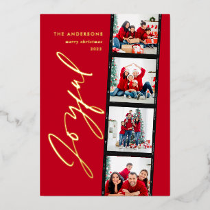 Modern minimal script multi photo christmas red foil holiday card