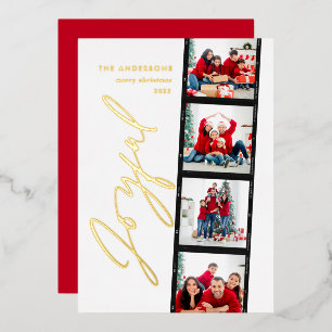 Modern minimal script multi photo christmas retro foil holiday card