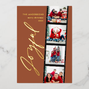 Modern minimal script multi photo christmas rust foil holiday card