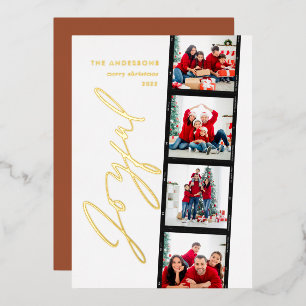 Modern minimal script multi photo christmas rust foil holiday card
