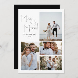 Modern Minimal Script Multi Photo Wedding Holiday Card