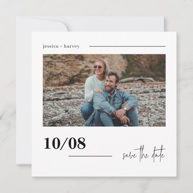 Modern Minimal Script Photo Save The Date Invitation (Front)