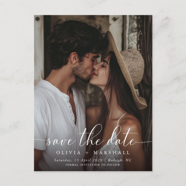 Modern Minimal Script Photo Simple Wedding  Announcement Postcard (Front)