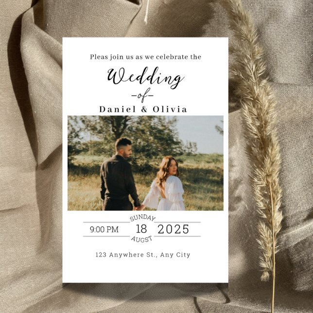 Modern Minimal Script Photo Wedding Invitation  (Creator Uploaded)